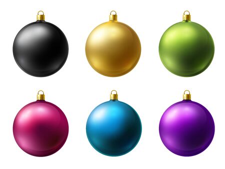 Realistic matt colored Christmas balls vector set on a white backgroundのイラスト素材