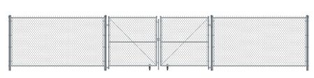 Realistic metal wire fence and gate. Prison barrier or security fence.のイラスト素材