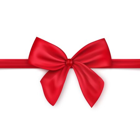 Shiny satin red ribbon then with bow on a white background realistic vector illustrationのイラスト素材