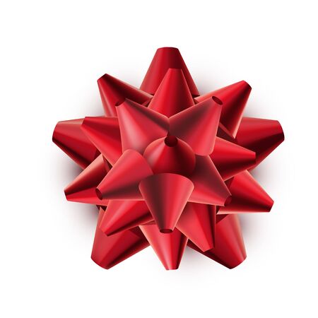 Red shiny gift bow isolated on white background. Festive vector illustrationのイラスト素材