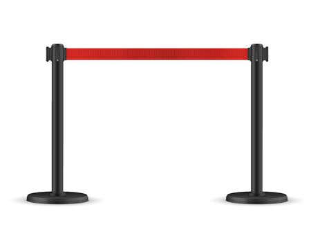 Retractable belt stanchion. Portable ribbon barrier. Red fencing tape.のイラスト素材