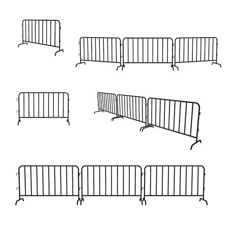 Urban portable steel barrier. Black silhouette of a barrier fence on a white background. Vector set.のイラスト素材