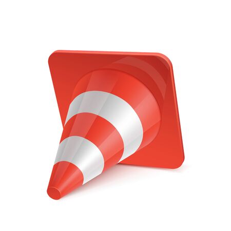 Realistic vector plastic red road cone. White striped traffic cones isolated on white backgroundのイラスト素材