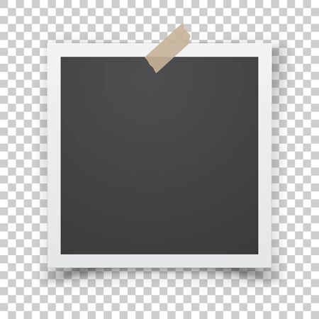 Realistic template with paper photo frame with adhesive tapeのイラスト素材