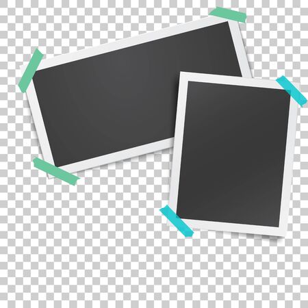 Realistic template with paper photo frames glued with adhesive tapeのイラスト素材