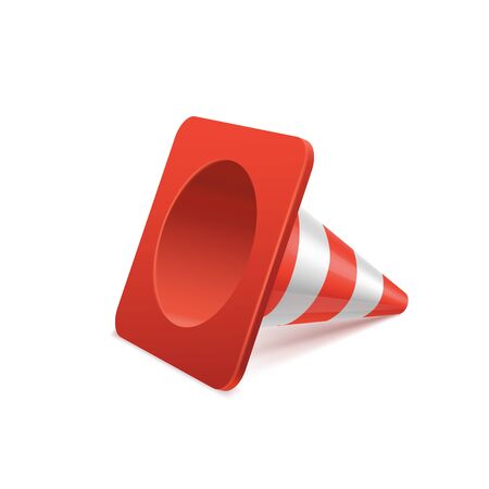 Realistic vector plastic red road cone. White striped traffic cones isolated on white backgroundのイラスト素材