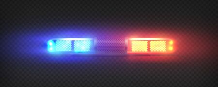 Realistic police led flasher Red and blue lights. Transparent beacon for emergency situations. Illustration on a dark background.のイラスト素材