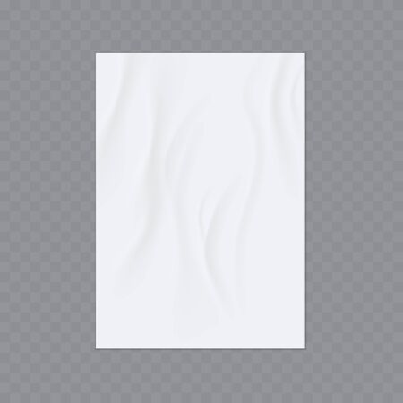 A sheet of sloppy paper. Wrinkled paper vector realistic template for poster or flyer glued to the wall.のイラスト素材