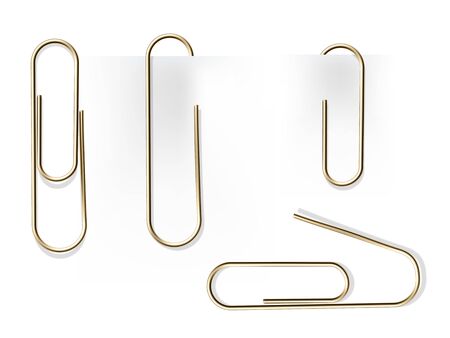 Realistic metal paper clips set. Vector set. Stationery paperclip accessory for holding several sheets of paper togetherのイラスト素材