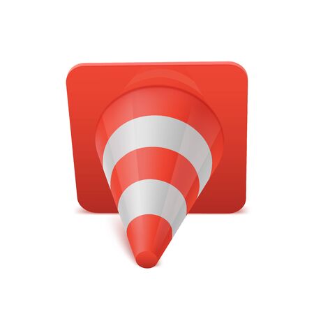 Realistic vector plastic red road cone. White striped traffic cones isolated on white backgroundのイラスト素材