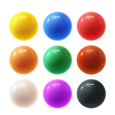 Realistic modern vector set of colorful shiny glossy plastic balls with glare reflectionsのイラスト素材