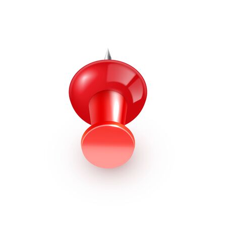 Realistic vector plastic glossy red push pin 3D vector icon on white background.のイラスト素材