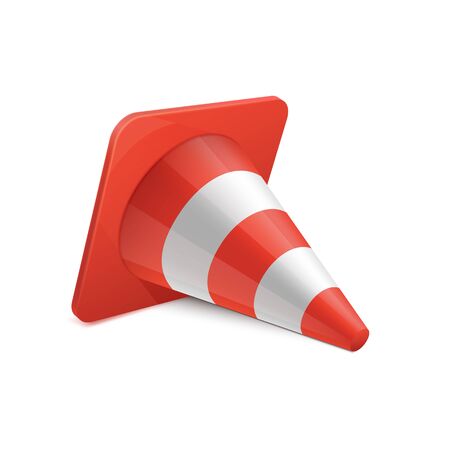 Realistic vector plastic red road cone. White striped traffic cones isolated on white backgroundのイラスト素材