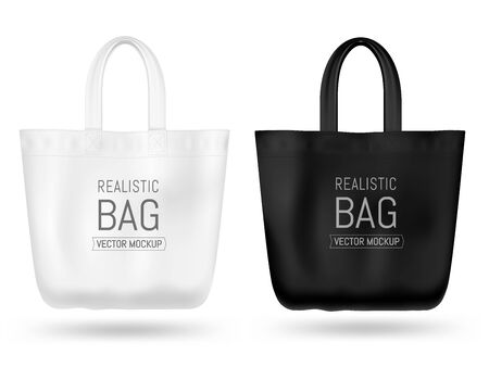 Realistic textile tote bag vector mock up. Black and white.のイラスト素材