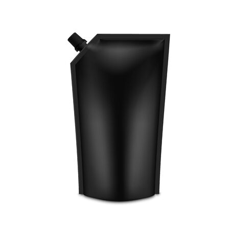 Realistic Black Blank Doy Pack Mock up. Vector Doypack template Packing with screw capのイラスト素材