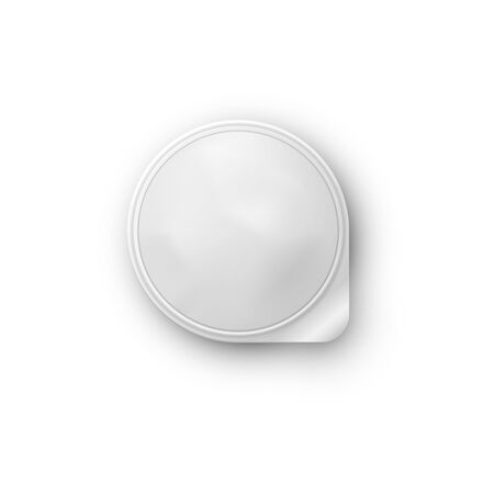Round white realistic vector pot with a lid of foil for storing yogurt, sour cream and other dairy products and desserts.のイラスト素材