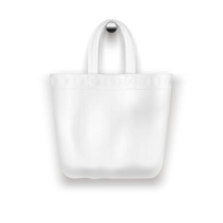 Textile tote bag hanging on the wall realistic vector mockup for shopping design.のイラスト素材