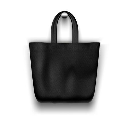 Textile black tote bag hanging on the wall realistic vector mockup for shopping desigのイラスト素材