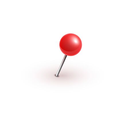 Realistic vector plastic glossy red push pins at various angles set needle.のイラスト素材