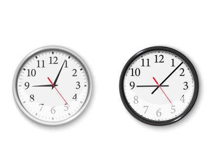 Black and white Wall clock set in realistic style on white background.のイラスト素材