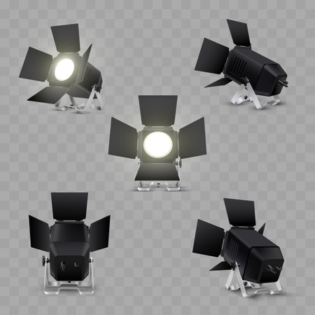 Lighting equipment set for an interview of a show contest or exhibition pavilion.のイラスト素材