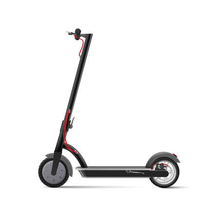 Black electric kick scooter on white background realistic vector illustration.のイラスト素材