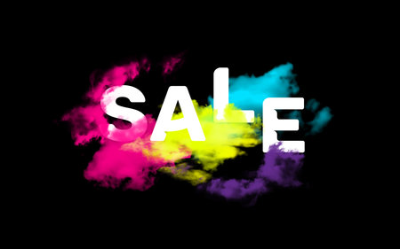 Realistic bright multicolor banner in the form of multicolored textured clouds.