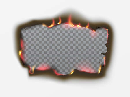 Realistic Burnt hole in paper with fire and black ash.のイラスト素材