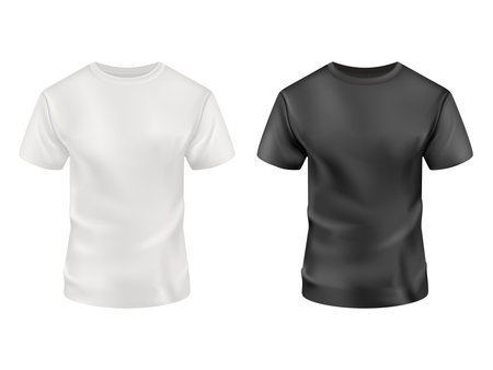 Black and white t-shirt set on white background. Vector mockup.のイラスト素材
