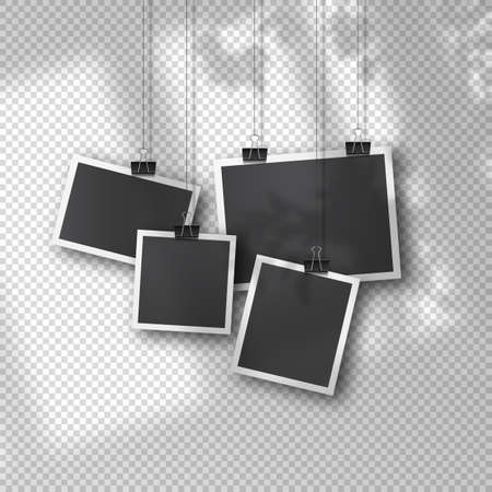 Hanging photo set in vintage style on soft transparent background.のイラスト素材