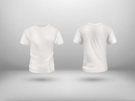 Realistic white t-shirt set on abstract background. Vector mockup.のイラスト素材