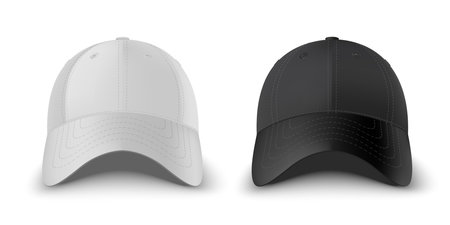 White and black baseball cap front view realistic vector template.のイラスト素材