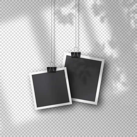 Hanging photo set in vintage style on soft transparent background.のイラスト素材