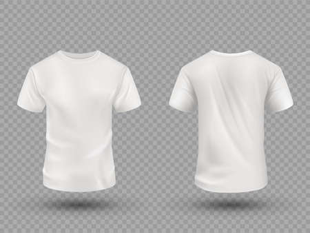 Realistic white t-shirt set on transparent background. Vector mockup.のイラスト素材