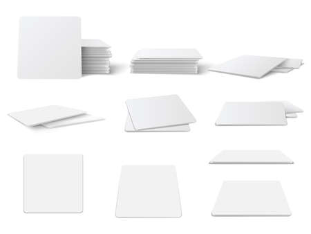 Realistic Round and square table coasters mockup set.のイラスト素材