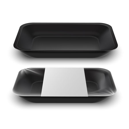Realistic design template with black food tray on white background.のイラスト素材