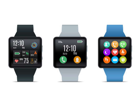 Smartwatch realistic vector set isolated on white.のイラスト素材