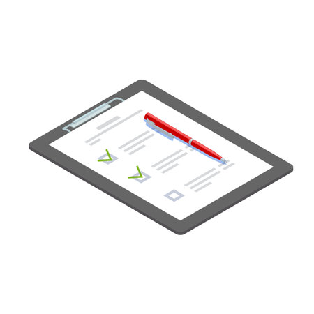 Clipboard with to-do list and red pen isometric vector illustration isolated on white backgroundのイラスト素材