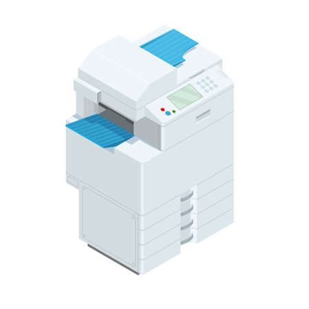 Isometric multifunction office printer. Office professional multi-function printer scannerのイラスト素材