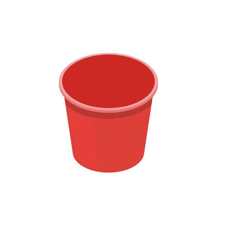 Red plastic empty trash can for crumpled paper isometric vector icon.のイラスト素材