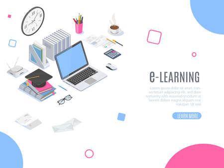 Isometric concept for distance learning or online educationのイラスト素材