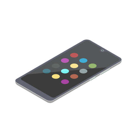 Smartphone with blank screen and colorful icons. Isometric flat illustratioのイラスト素材