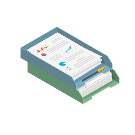 Letter Trays with documents. Desktop Accessories. Office stationeryのイラスト素材