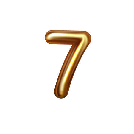3d golden embossed number seven on white background.のイラスト素材