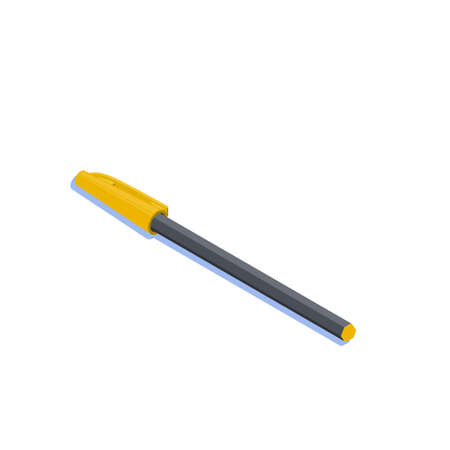 Black plastic pen with yellow cap isometric vector illustration isolated on white background.のイラスト素材
