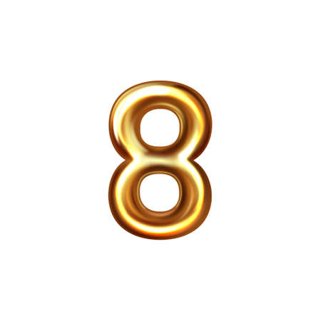 3d golden embossed number eight on white background.のイラスト素材