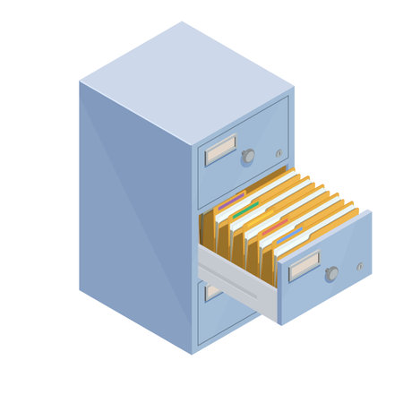 Folder in the archives opened drawer with folders for filesのイラスト素材