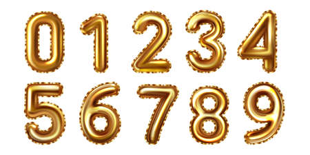 3d realistic golden balloon number set for decoration design.のイラスト素材