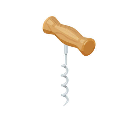 Classic vintage corkscrew with wooden handle isometric vector illustration isolated on whiteのイラスト素材