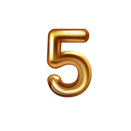 3d golden embossed number five on white backgroundのイラスト素材